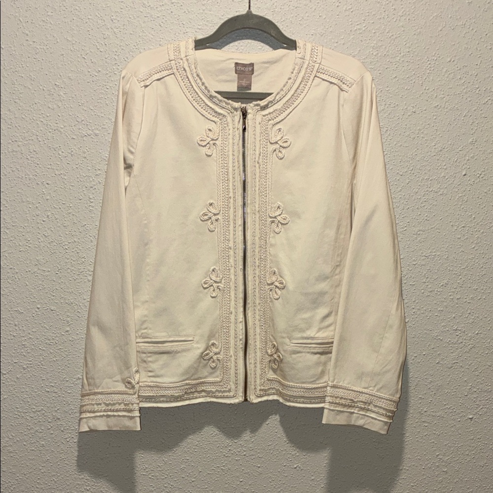 Chico's Cream Embroidered Blazer